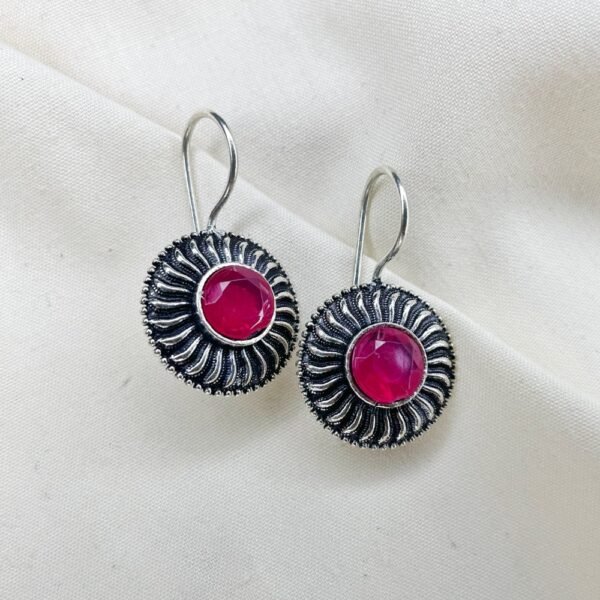 Rustic Silver Oxidised Drop Earrings - Image 3