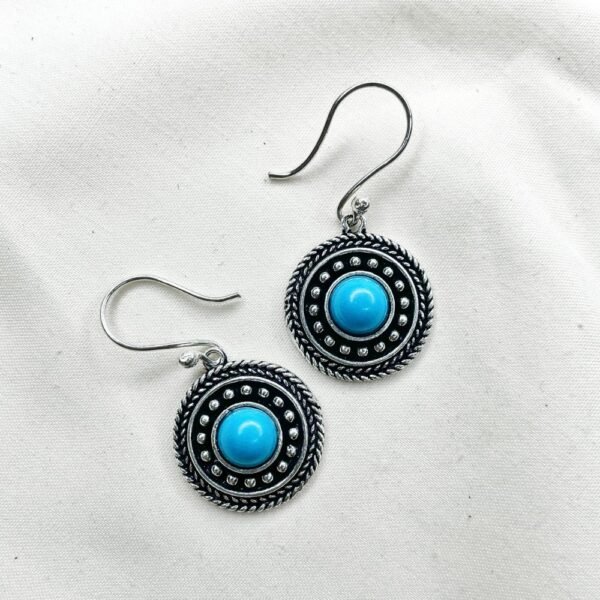 Handcrafted Tribal Earrings – Turquoise Blue Stone oxidised earrings
