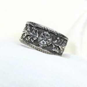 oxidised silver Chitai Hand Cuff, oxidised kada, chitai work kada, silver handcuff, oxidised adjustable bangle, chitai work
