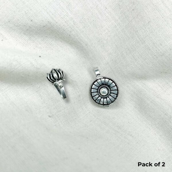 oxidised nose pins, oxidised nose pins combo, nose pins set, non-pierced nose pins, nose clip ons, 2 nose pins, set of 2 nose pins, round, lotus nose pin,