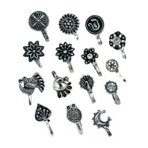 oxidised nose pins, oxidised nose pins combo, nose pins set, non-pierced nose pins, nose clip ons, 15 nose pins, set of 15 nose pins