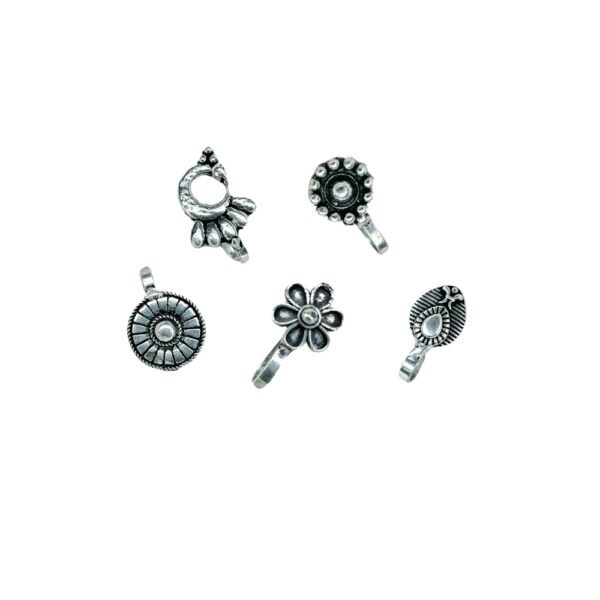 oxidised nose pins, oxidised nose pins combo, nose pins set, non-pierced nose pins, nose clip ons, 5 nose pins, set of 5 nose pins