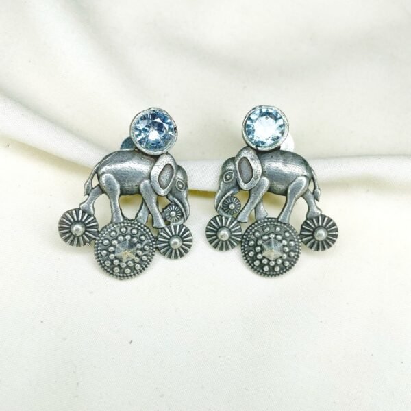 royal elephant oxidised earrings with clear transparent moissanite monalisa stone