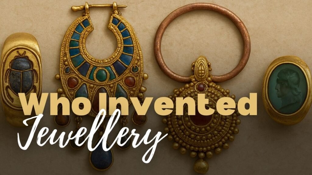 who invented jewellery, history of jewellery, jewellery origin history, Ancient jewellery pieces from Egyptian, Indian, Greek, and prehistoric eras displayed on aged parchment.