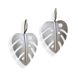 Boho Palm Leaf Oxidised Earrings – Tribal-Inspired Brass Hook Earrings, Close-up of palm leaf cutout and textured oxidised finish.