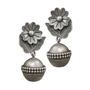 Close-up: Floral Oxidised Earring Jhumki front view — 4.4 cm length, 2 cm width.