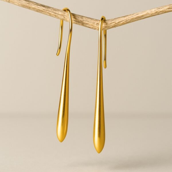 Gold Long Tear Drop Anti Tarnish Earrings