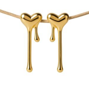 Gold Melted Heart Anti Tarnish Earrings, Gold Plated Melted Heart Anti Tarnish Earrings featuring a modern dripping heart design