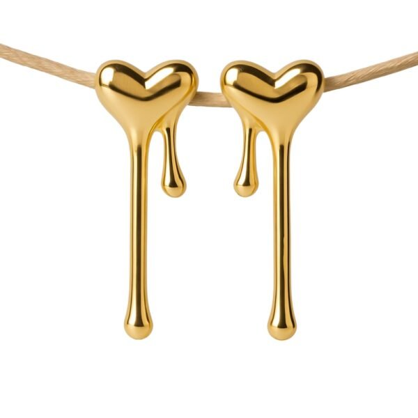 Gold Melted Heart Anti Tarnish Earrings, Gold Plated Melted Heart Anti Tarnish Earrings featuring a modern dripping heart design