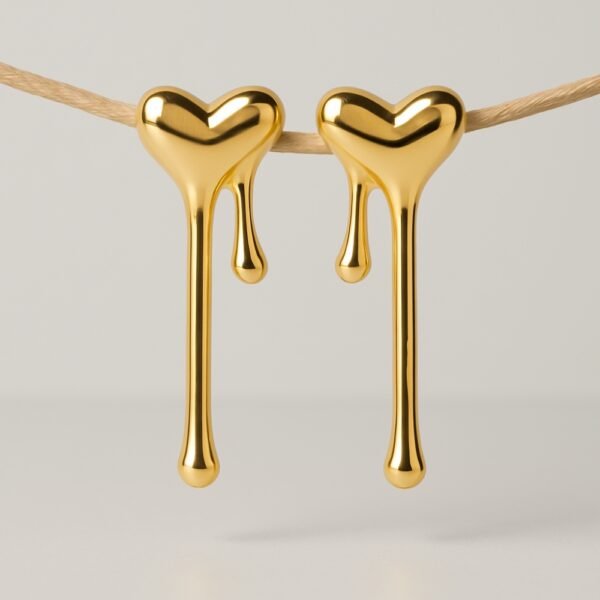 Gold Melted Heart Anti Tarnish Earrings, Gold Plated Melted Heart Anti Tarnish Earrings featuring a modern dripping heart design