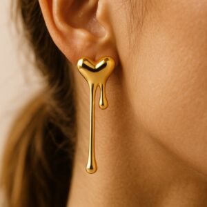 Gold Melted Heart Anti Tarnish Earrings, Gold Plated Melted Heart Anti Tarnish Earrings featuring a modern dripping heart design
