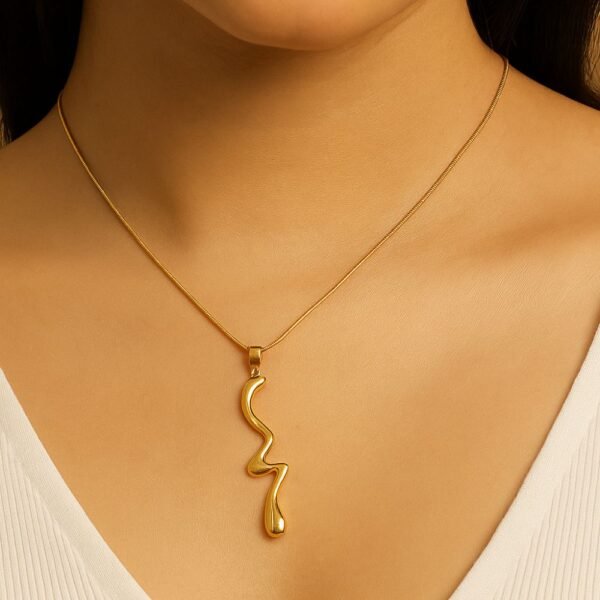 Gold Plated Wave Design Anti Tarnish Necklace, gold molted flow spiral anti tarnish necklace