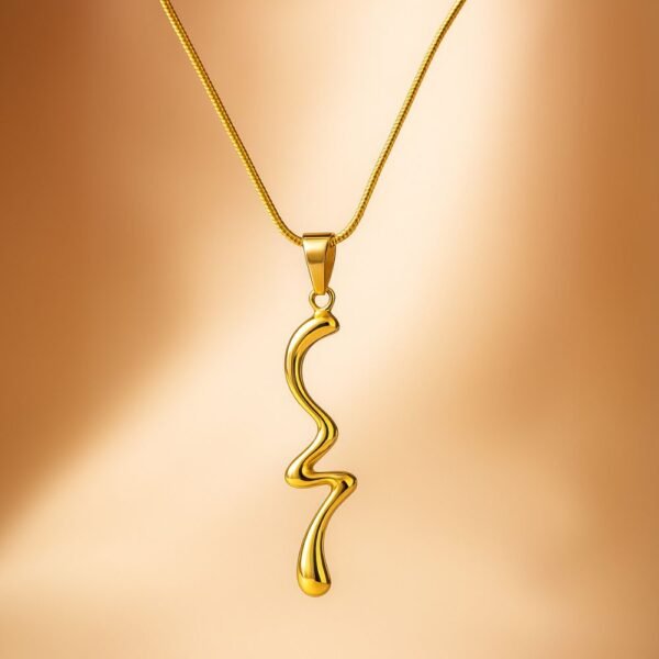 Gold Plated Wave Design Anti Tarnish Necklace, gold molted flow spiral anti tarnish necklace