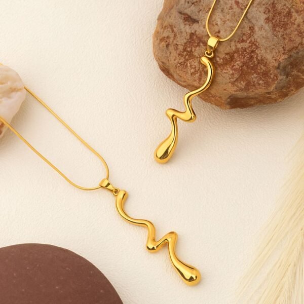 Gold Plated Wave Design Anti Tarnish Necklace, gold molted flow spiral anti tarnish necklace
