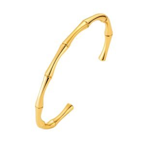 Gold Plated Bamboo Link Cuff Bracelet on white background – 18K gold plated stainless steel cuff