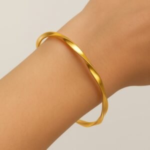 Gold Plated Twisted Bracelet Bangle, Handcrafted gold-tone bangle with textured surface, lightweight imitation jewellery for daily wear and festive occasions.