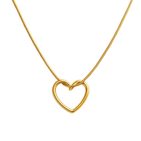 Gold Twisted Heart Pendant Necklace, Golden Anti Tarnish Twisted Heart Pendant Locket Love Heart Necklace With Chain For Women's & Girls, heart pendant snake chain