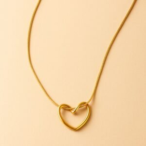 Gold Twisted Heart Pendant Necklace, Golden Anti Tarnish Twisted Heart Pendant Locket Love Heart Necklace With Chain For Women's & Girls, heart pendant snake chain on beige background