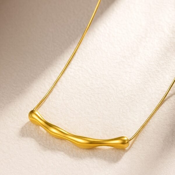 Gold Plated Wavy Bar Necklace, molten melted flow necklace, anti tarnish minimal necklace jewellery