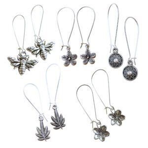 Avvni Oxidised Charm Earrings Combo - Pack of 5 | Lightweight minimal everyday earrings, Oxidised Bee Design Charm Earrings, leaf charm earrings, flower charm earrings
