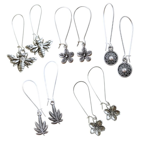 Avvni Oxidised Charm Earrings Combo - Pack of 5 | Lightweight minimal everyday earrings, Oxidised Bee Design Charm Earrings, leaf charm earrings, flower charm earrings