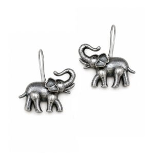 Oxidised Silver Elephant Drop Earrings for women with detailed elephant design