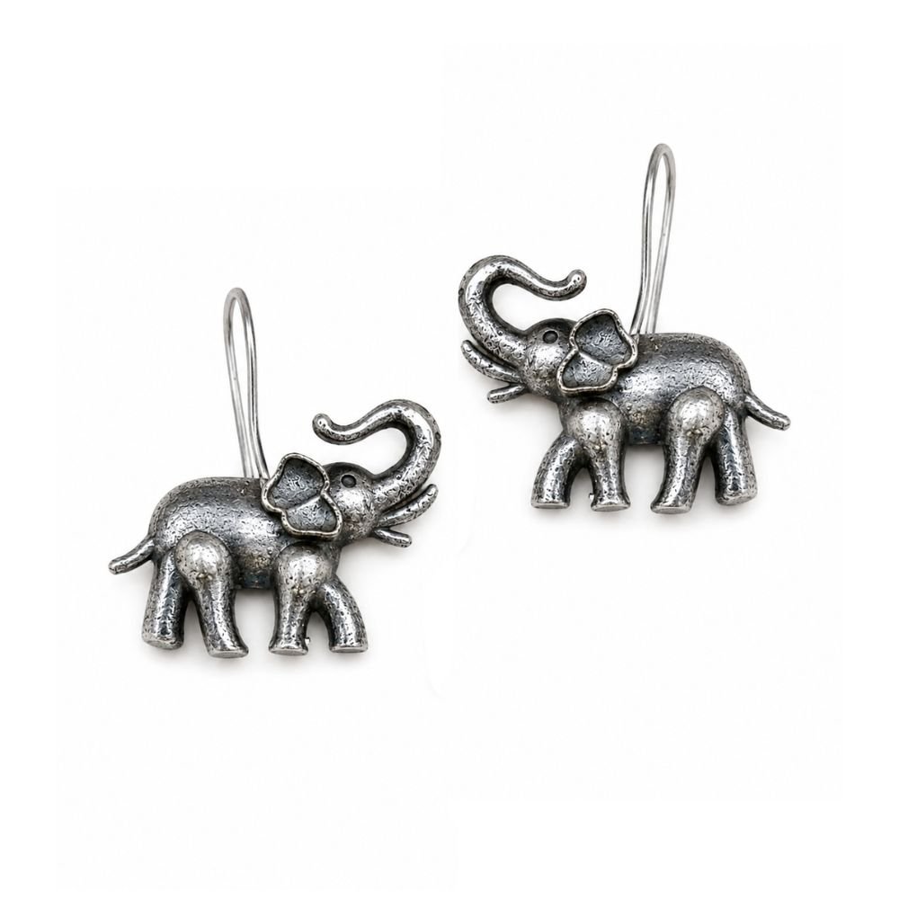 Avvni Oxidised Silver Elephant Drop Earrings | Avvni The Store Oxidised Silver Elephant Drop Earrings for women with detailed elephant design