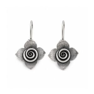 Oxidised Silver Floral Drop Earrings with Hook Closure