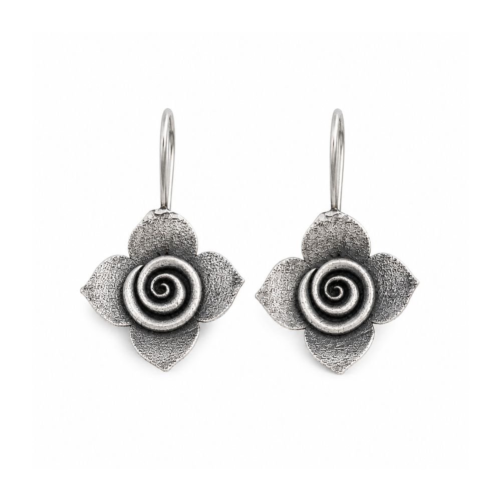 Avvni Oxidised Silver Floral Drop Earrings | Avvni The Store Oxidised Silver Floral Drop Earrings with Hook Closure