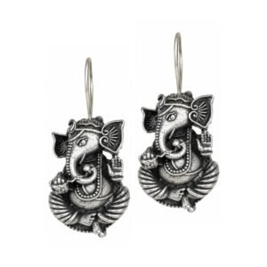 Oxidised Silver Ganesha Drop Earrings for Women and Girls