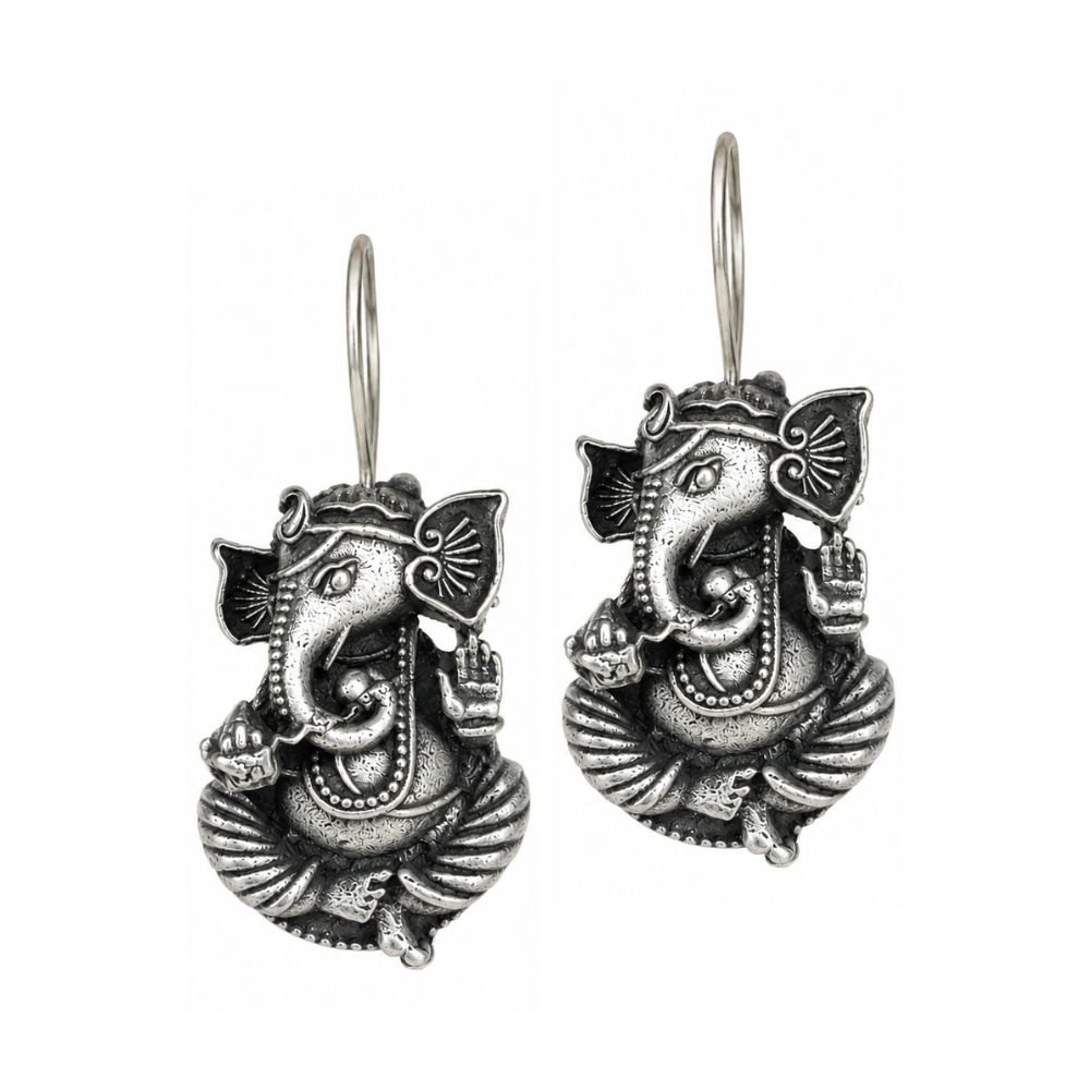 Avvni Oxidised Silver Ganesha Drop Earrings | Avvni The Store Oxidised Silver Ganesha Drop Earrings for Women and Girls
