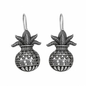 Oxidised Silver Kalash Drop Earrings with Mango Leaf Design for Women