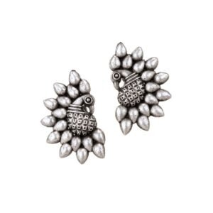 Oxidised Silver Peacock Stud Earrings with antique oxidised finish by Avvni The Store