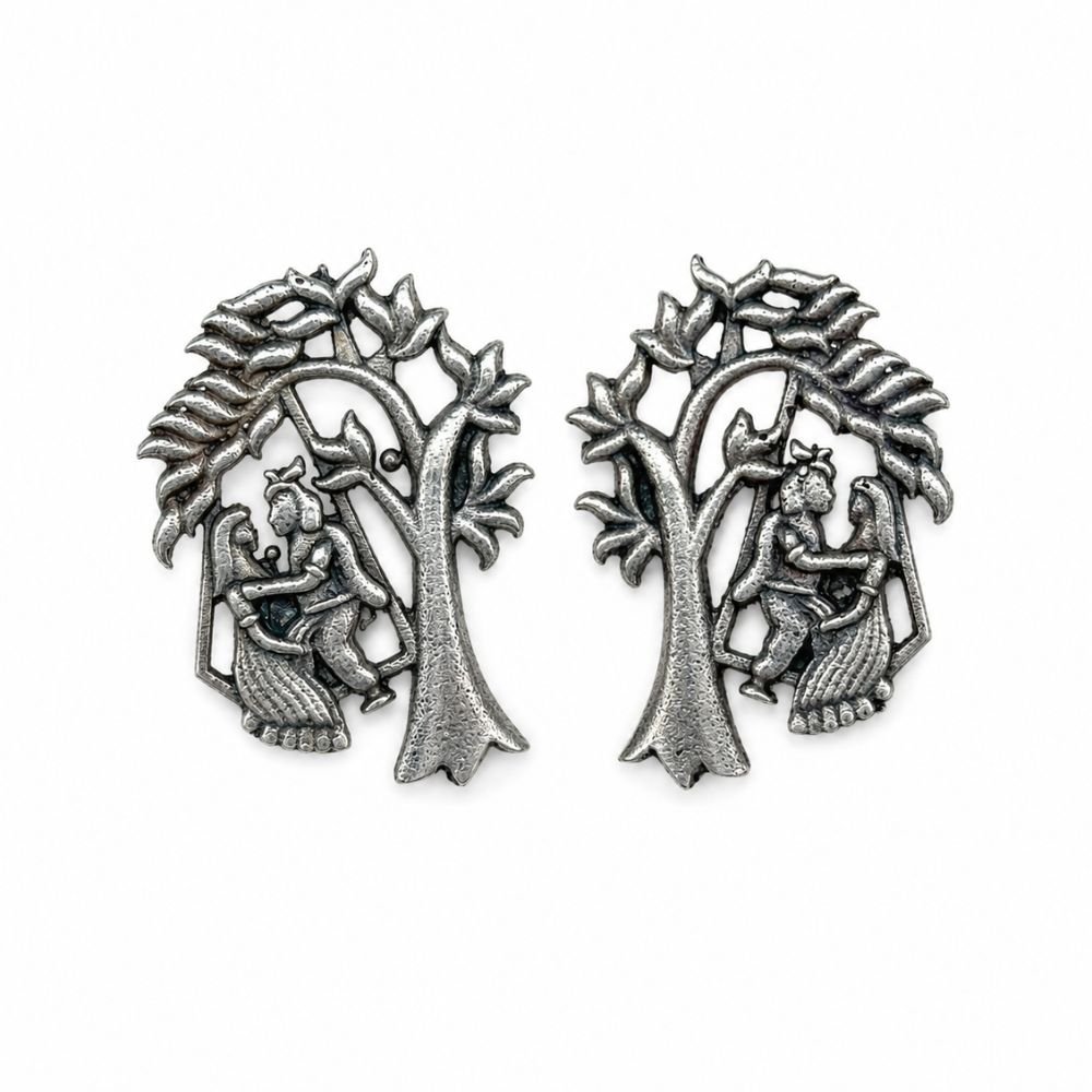Avvni Oxidised Silver Radha Krishna Stud Earrings | Avvni The Store Oxidised Silver Radha Krishna Stud Earrings for Women by Avvni The Store