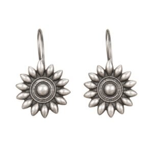 Avvni The Store | Avvni The Store Oxidised Silver Sunflower Drop Earrings with antique oxidised finish by Avvni The Store