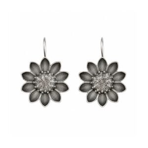 Oxidised Silver Sunflower Earrings by Avvni The Store
