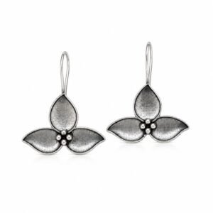 Oxidised Silver Three Petal Floral Earrings with textured finish by Avvni The Store