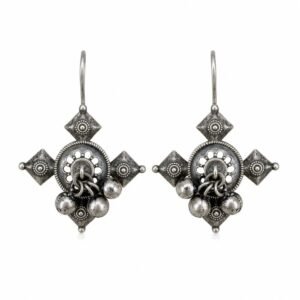Oxidised Silver Tribal Drop Earrings by Avvni The Store