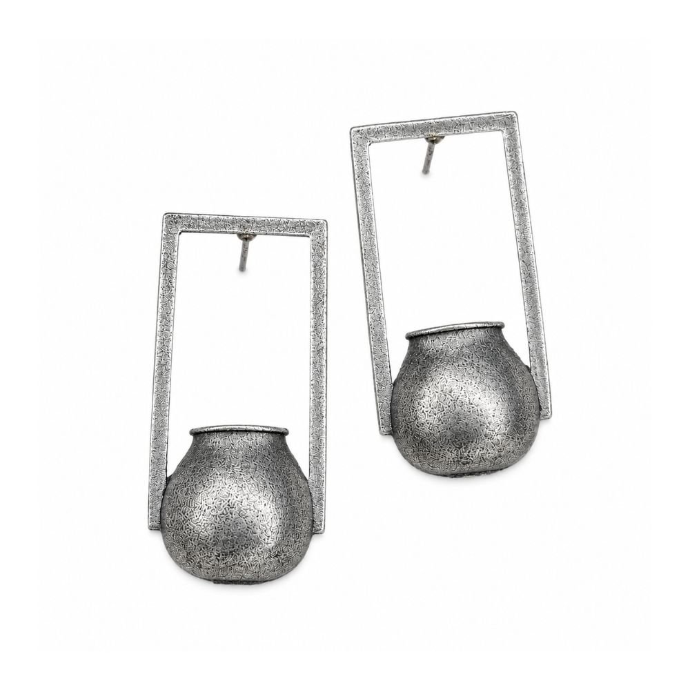 Avvni Oxidised Silver Tribal Pot Drop Earrings | Avvni The Store Oxidised Silver Tribal Pot Drop Earrings by Avvni The Store